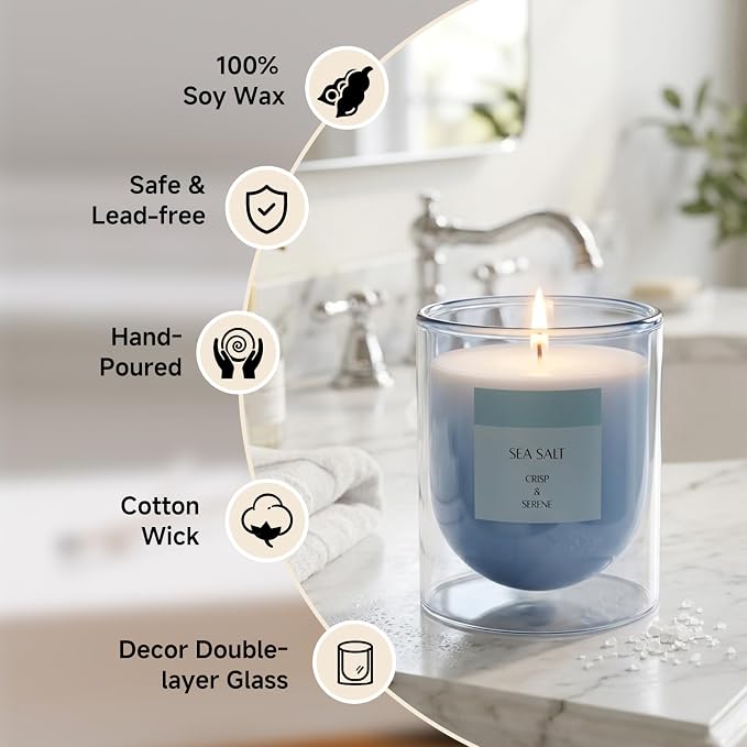 Aromatherapy Candle Gifts for Women Men Friends, Ocean Scented Blue Jar Soy Wax Non-Toxic Candles for Home, Living Room, Bedroom, Relaxation,10.5oz/50H, Medium Jar