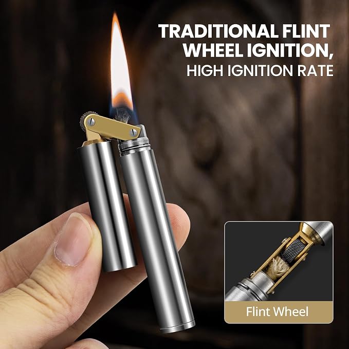 CHOICEDC Vintage Lighter, Cool Trench Lighter, Unique Kerosene Lighters Fluid Refillable, Novelty Nunchuck Slim Lighters, Fancy Gifts for Men Dad Husband (Silver)