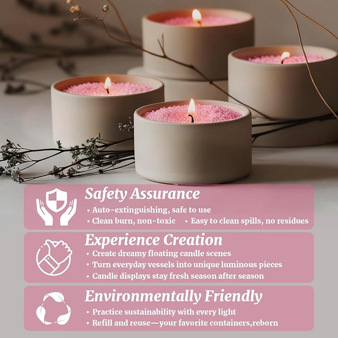 Pearl Candle Sand with 30 Wicks 18Oz-Vanilla Scented Non Toxic Luxury Long Lasting Refillable Pearled Candle 120 Hours-Pearled Sand Powder Wax Candles Kit for Candle Making Wedding Party Decor