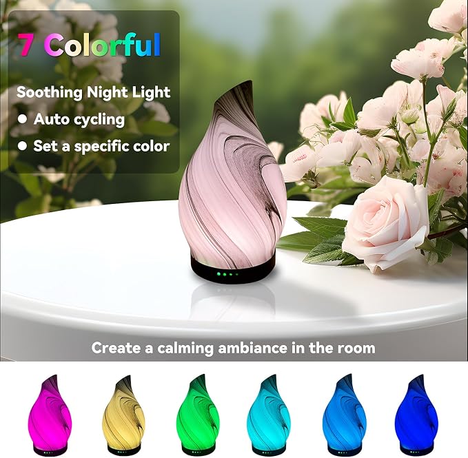 Essential Oil Diffuser Aromatherapy Diffuser 120ml Cool Mist Aroma Diffuser with 7 Colors Changing Light, Timer and Auto-Off Function (Grey Swirl)