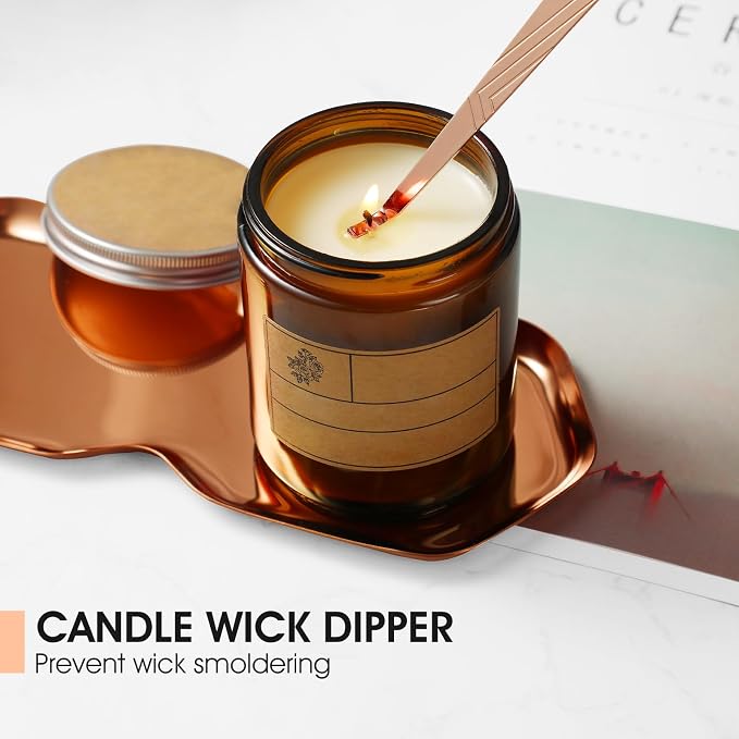 PATOISE 4 in 1 Candle Accessory Set, Wick Trimmer, Candle Snuffer, Wick Scoop,Storage Tray,Perfect for Candle Lovers (Rose Gold)