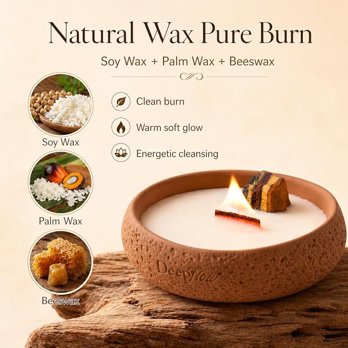 DEEP FLOW Tiger’s Eye Luxury Protection Candle - Jangchub Gold Ritual, Confidence & Grounding Scented Candle for Manifestation & Strength (Golden Resilience)