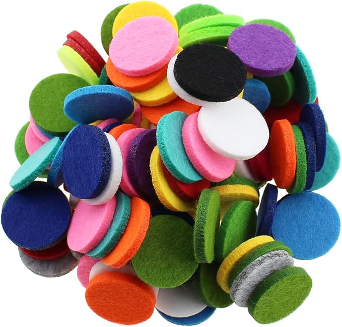RLECS 100PCS 22.5mm Circular Cotton Pad Polyester Felt Fabric Essential Oil Diffuser Replacement Gasket Compatible with 30mm Bracelet Car Air Freshener Clip