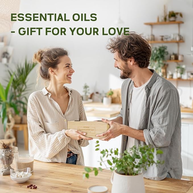 12 Pack Essential Oils for Diffusers for Home - Water Soluble Diffuser Oils Set for Humidifiers & Spa, Scented Oil with Wooden Gift Box for Women - Lavender, Peppermint, Sweet Orange, Tea Tree & More