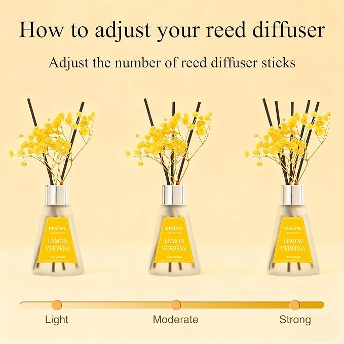 Reed Diffuser Set of 3 Pack, Lemon Verbena/Mango Passion Fruit/Clean Linen Oil Diffuser Reed Diffusers for for Home, Bathroom, Office Decor, 1.7 Fl.oz, Total 5.1Oz