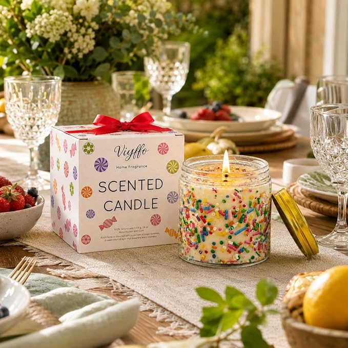 Viyffo Large 18oz Scented Candle – Vanilla & Pumpkin Spice, Holiday Non Toxic Soy Candle, 65H Long Lasting, Festive Colorful Jar, Luxury Home Fragrance, Elegant Room Decor & Family Gatherings Gift
