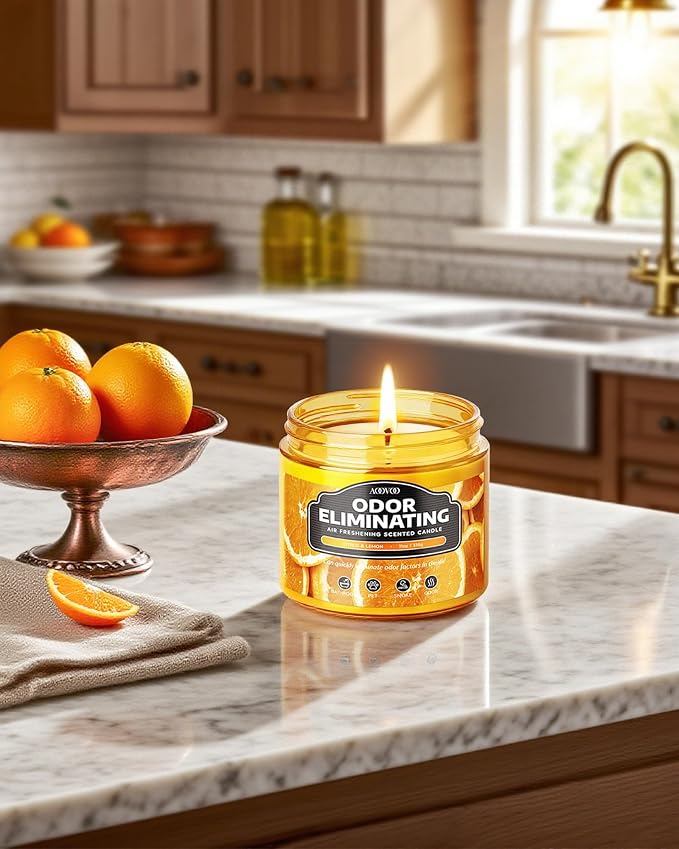 AOOVOO Citrus Lemon 11oz Large Odor Eliminating Highly Fragranced Candle - Eliminates 95% of Smoke, Food, Pet and Other Smells Quickly, Air Freshing Soy Candles, Up to 50 Hours Burn time