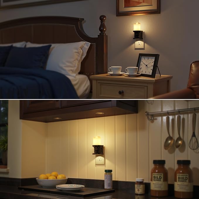 Flameless Candle Night Light, 3000K Warm White Candle Night Lights Plug into Wall, 2 Pack Nightlight with Light Sensor, 0-100LM Dimmable LED Night Light Plug in, Nightlight for Hallway Bathroom