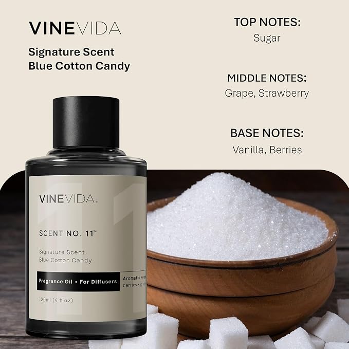 VINEVIDA [4 Fl Oz] Blue Cotton Candy Fragrance Oil for Cold Air Diffusers, Essential Oils for Diffuser Oil Refill & Air Freshener Room Spray