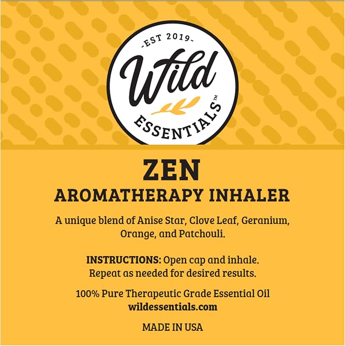 Wild Essentials 3 Pack of Zen Aromatherapy Nasal Inhalers Made with 100% Pure and Natural Essential Oils to Help You Meditate and to find Your Zen, Relaxing, Stress, Yoga