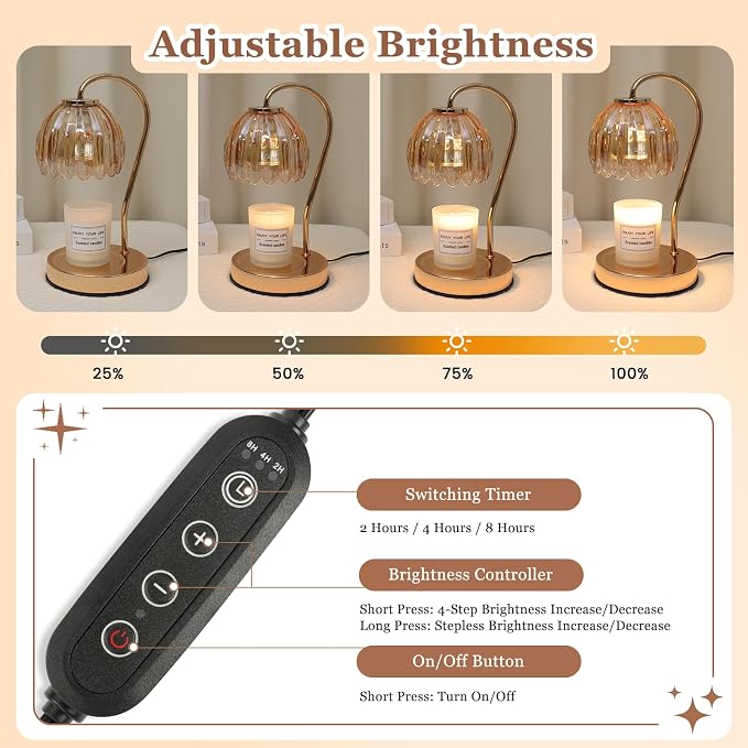 Candle Warmer Lamp with Timer & Dimmer, Modern Amber Candle Warming Lamp for Jar Candles, Scented Candle Wax Melt Warmer, Birthday Gift for Women, House Warming Gift New Home Bedroom Decor