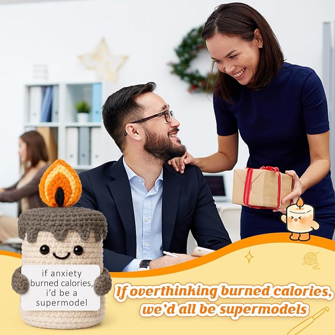 Funny Gifts for Women Men, Handmade Crochet Candle Decor, Sarcastic Anxiety Relief Presents for Friends Coworkers, Cute Office Desk Accessories, Gag Gift for Adults, Humorous Decor