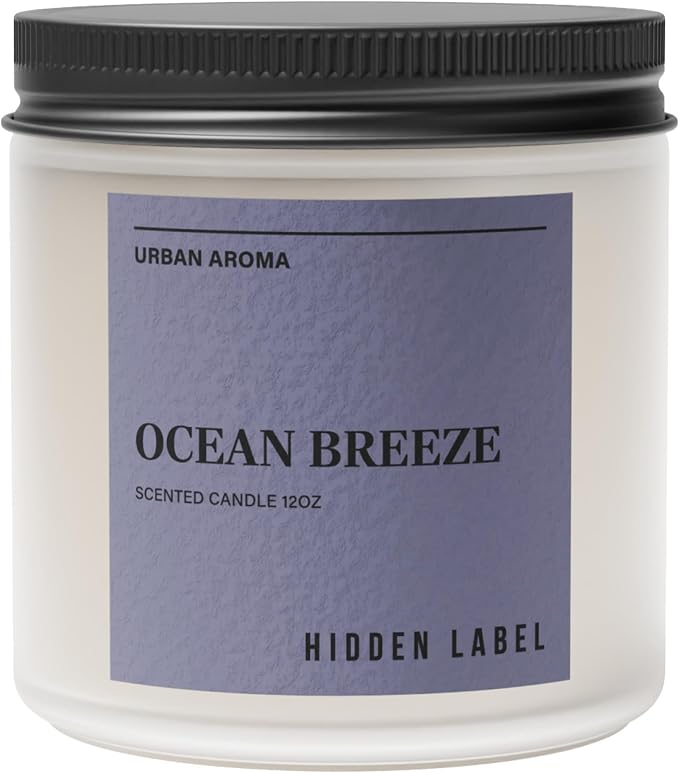 Hidden Label Ocean Breeze Soy Candle, 12oz 2-Wick, Coastal Fresh | Non-Toxic Natural Wax, Paraben & Phthalate-Free, Clean Burn | Elegant Decor & Gift-Ready | Stress Relief & Mental Clarity