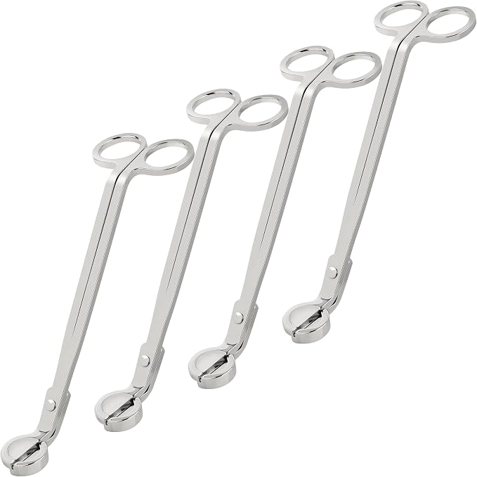 Airy Abode Candle Wick Trimmer 4 Pack, 7 Inch Stainless Steel Wick Cutters for Candles, Cleaner Burn and Less Soot, Silver