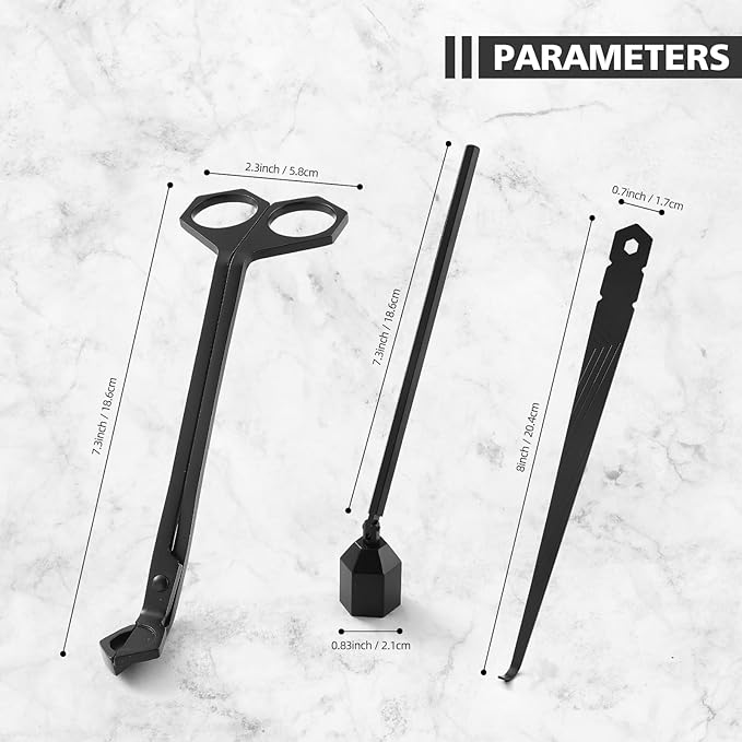 PATOISE 3-in-1 Candle Accessory Set, Wick Trimmer, Candle Snuffer, Wick Spoon, Stainless Steel Material Perfect for Candle Lovers(Black)