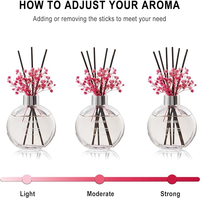 Flower Reed Diffuser Set 5.07oz White Peach & Oolong Scent Diffuser with Sticks Home Fragrance Reed Diffuser for Bathroom Shelf Decor