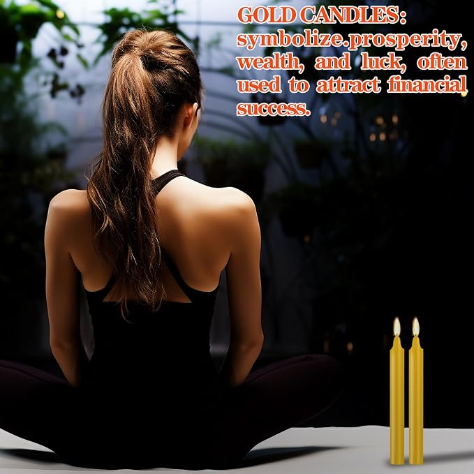 24 Pack Golden Spell Chime Candles – Premium Mini Unscented Taper Candles for Rituals, Prayer, Birthdays, Meditation, Altar, Spells, Chime Candles - 4 Inch Tall - Ideal for Witches