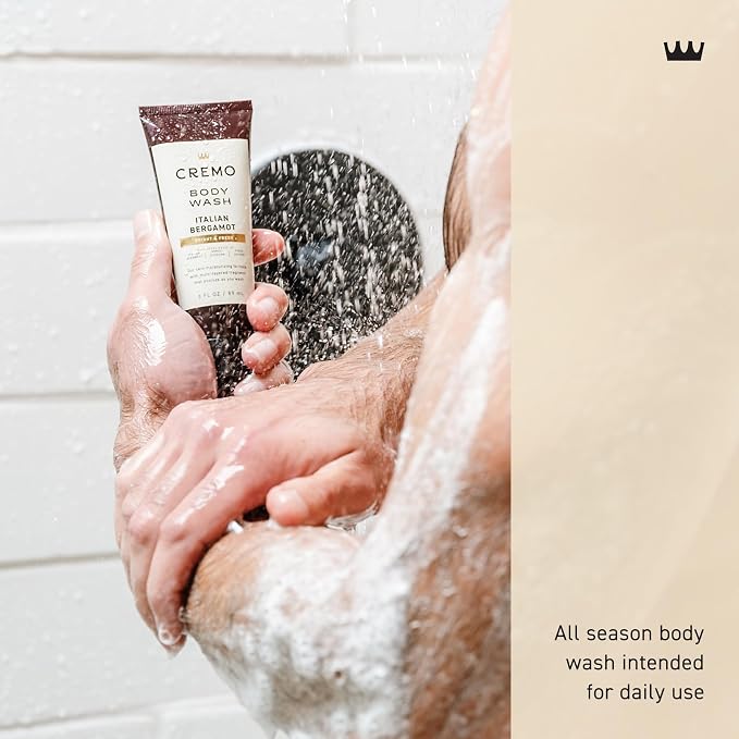 Cremo Rich-Lathering Italian Bergamot Travel Size Body Wash Men, Notes of Italian Bergamot, Neroli Blossom, and Fresh Vetiver, 3 Fl Oz Travel Essentials