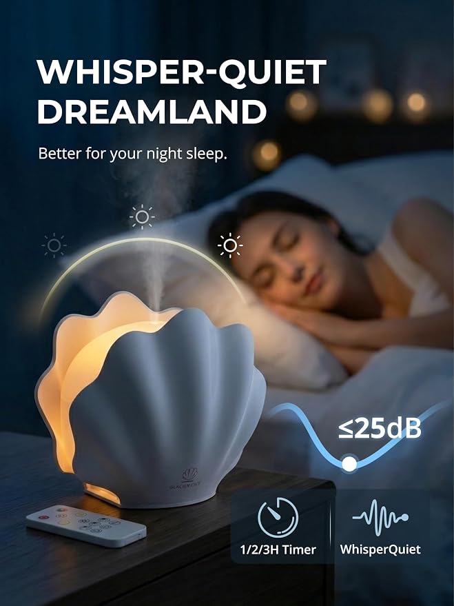 Essential Oil Diffuser 260ML, Shell Aroma Diffuser with Remote Control, 7 Colors LED Night Light for Bedroom Home Relaxation, Valentines Day Gifts
