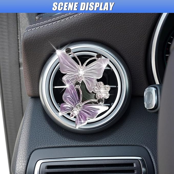 ZIMISI Car Vent Clip, Dual Butterfly Air Vent Clips, Bling Diamond Car Diffuser Clips, Cute Air Conditioning Outlet Decoration, Butterfly Car Accessories for Women (1Pc/Purple)