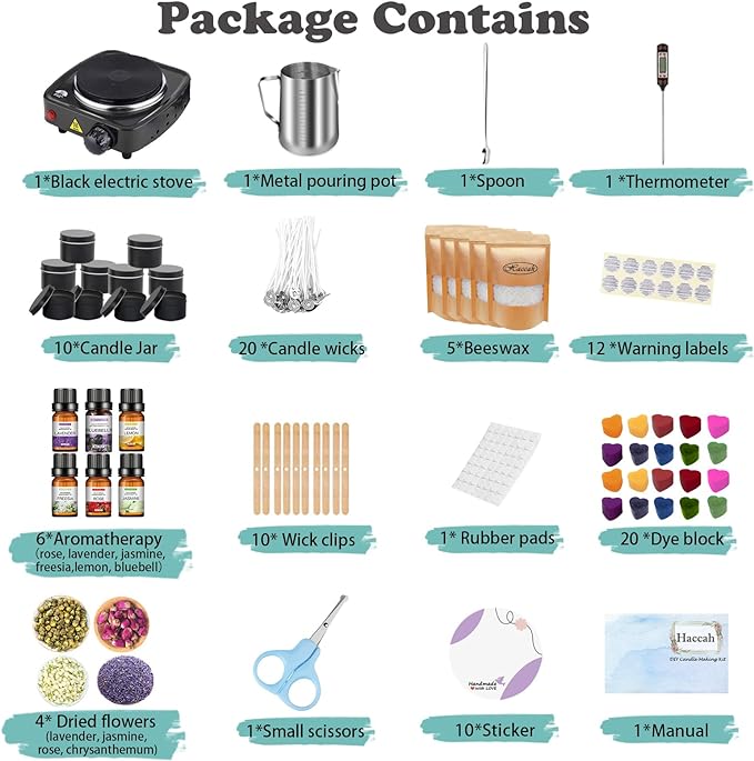 Complete Candle Making Kit with Wax Melter,Candle Making Supplies,DIY Arts&Crafts Kits Gift for Beginners,Adults,Including 500w Electronic Stove,Wicks,Wax,Rich Scents,Dyes,Melting Pot,Candle tins