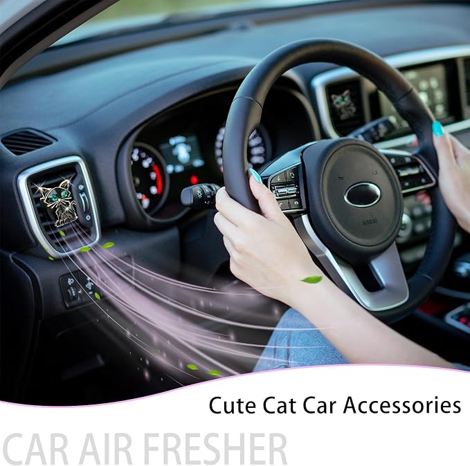 ORIESSE Cat Car Accessories 2pcs Black Cat Car Air Freshener Vent Clips Black Interior decoration for Women Teens Refillable Essential Oil Diffuser Bling Rhinestone