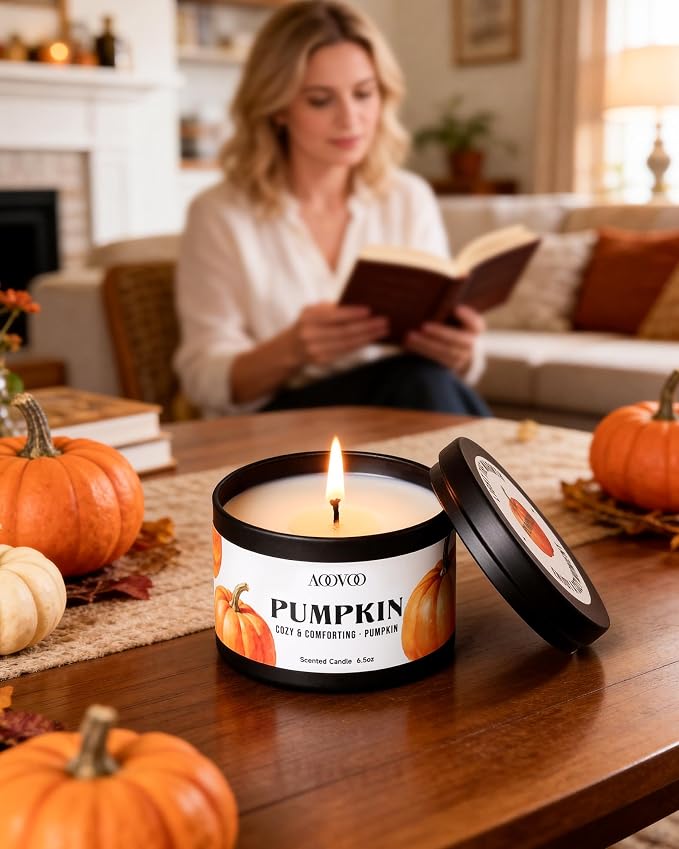 AOOVOO 4 Pack Fall Scented Candles - Pumpkin, Cinnamon, Clove Cinnamon, Apple Cinnamon Candle Set, 26oz 200 Hours Long Lasting, Soy Wax Candles Non Toxic for Home Fragrance Autumn Decor Gift