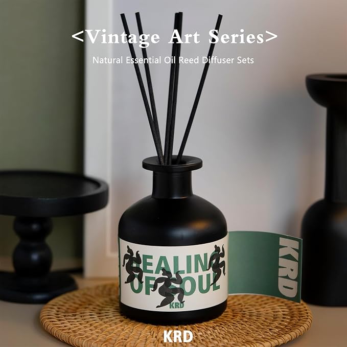 KRD Tomato Leaf Room Scent Diffuser, 3.38 fl oz Natural Rattan Sticks Fragrance Oil, Elegant Housewarming Gift for Women Green Decor