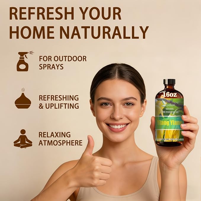Ylang Ylang Essential Oil - Ylang Ylang Fragrance Oil for Diffuser, Massage, Humidifier, DIY Candle, Soap Making, Home, Bath, Yoga - 16 fl oz (480ml) - ZODION Essential Oils