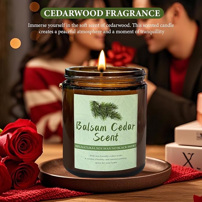 Balsam & Ceda Candle Jar, Scented Candle with up to 50 Hours of Burning Time, Soy Wax Blend for Consistent Long Lasting Scent, Aromatherapy Gift for Men and Women