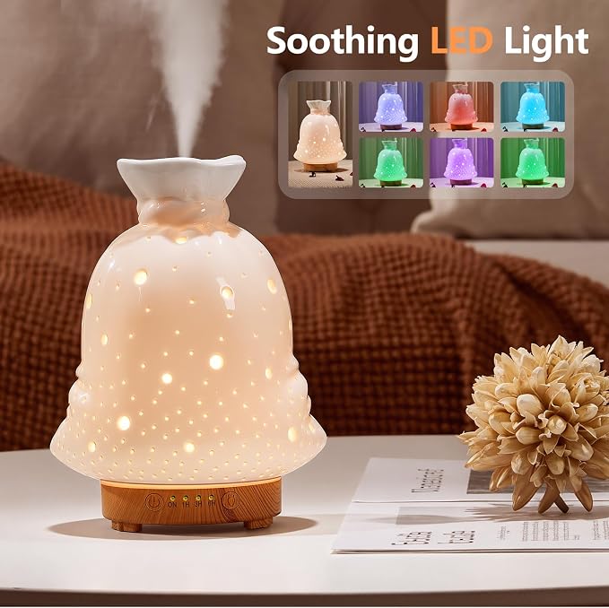 160ML Ceramic Diffuser for Essential Oils Lucky Bag Aromatherapy Diffuser Ultrasonic Cool Mist Humidifier with Intermittent Mist Modes Waterless Auto Off for Room Office