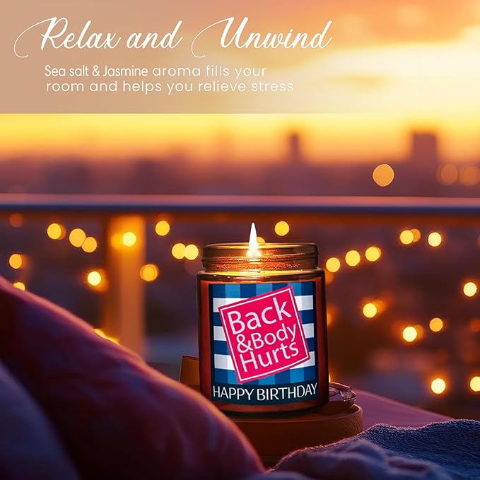 Happy Birthday Candle Gifts for Women Men - Funny Relaxing 30th 40th 50th Birthday Gift for Mom Wife Aunt Son Coworker Boss Best Friend - Sea Salt Jasmine Scented Spa Candle for Stress Relief