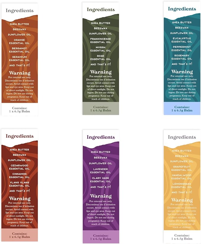 Aromatherapy 6 Pack of Essential Oils Balm Sticks In Travel Case | Aromatherapy Balms Gift Set of Pure Essential Oil Blends | Perfect Mindfulness Gift and Stress Relief Gifts for Women and Men