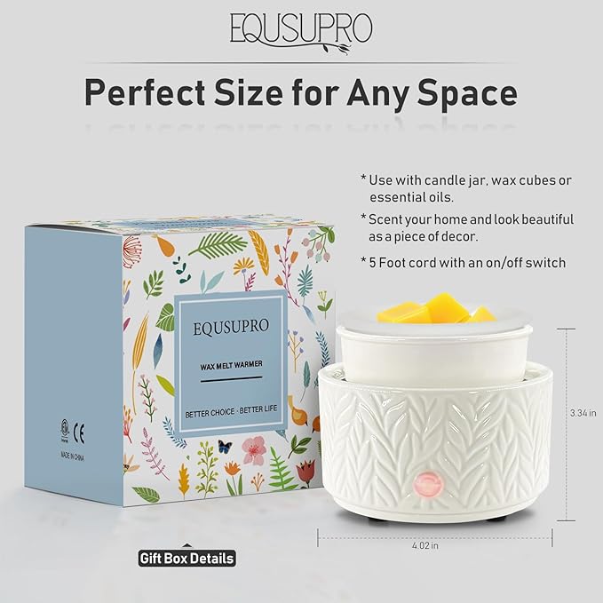 EQUSUPRO Wax Melt Warmer for Scented Wax Melts- Electric 4 in-1 Ceramic Candle Wax Warmer Burner Fragrance Wax Melter for Home Office Bedroom Living Room Decor & Gifts for Women