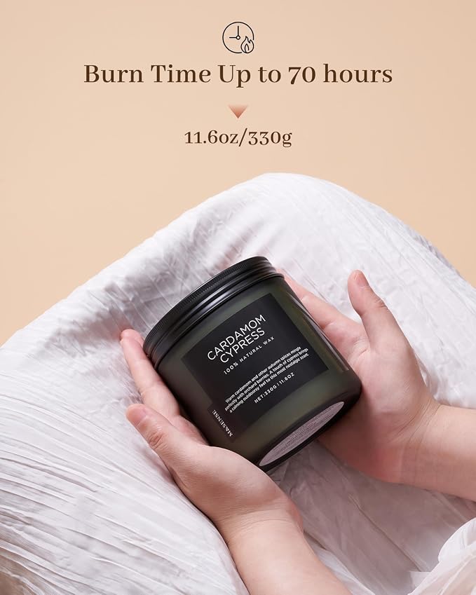 M&SENSE Cardamom Cypress Fir Large Scented Candles for Home 2 WIC 11.6oz 70 Hours Long Lasting Slow Burning Woody Scented for Birthday Holiday Gifts