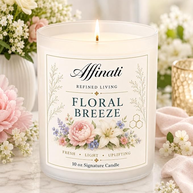 Affinati Floral Breeze Signature Candle - 10 oz Luxury Soy Blend Wax Candle, Long-Lasting Home Fragrance