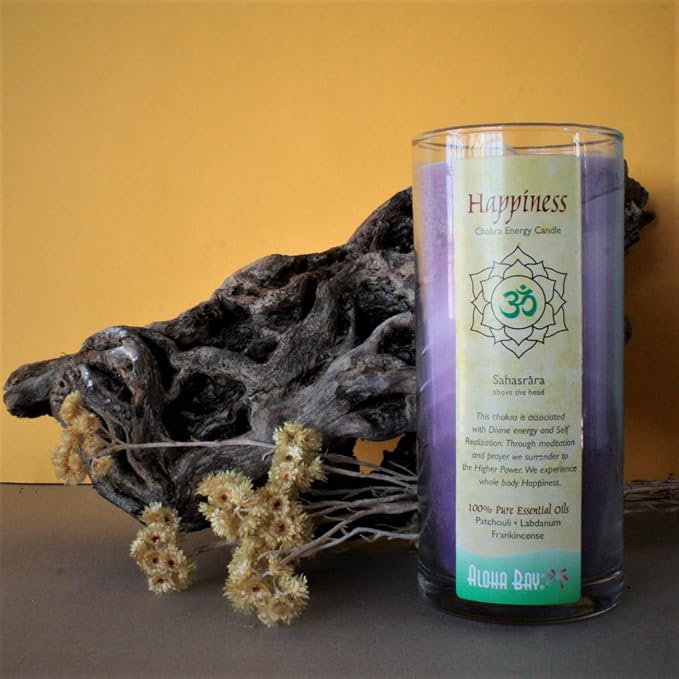 Premium Scented Candle Hand Made Chakra Energy Jar | 11 Oz Jar | Happiness, Sahasrara| Yoga, Prayer & Meditation Candle | Long Burn 60 Hours | Essent.Oils Patchouli, Labdanum, Frankincense | Aloha Bay