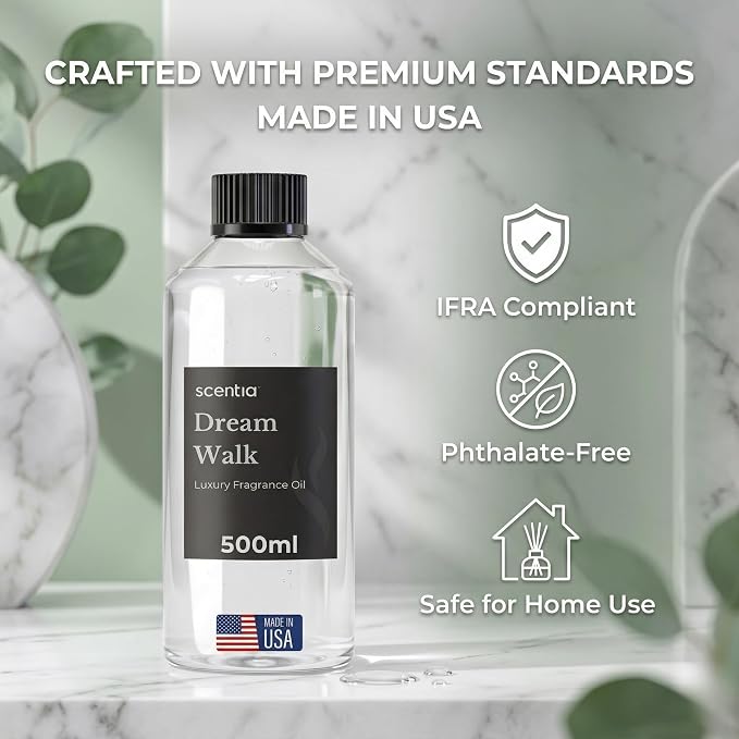Scentia Dream Walk Diffuser Oil for HVAC Scent Machine – Hotel Fragrance Inspired by 5-Star Spa Resort – 500 mL – White Tea, Cedarwood & Amber Oil for Commercial & Cold Air Diffusers, Made in USA