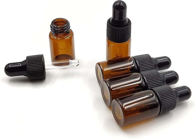15Pcs 3ml Empty Tiny Amber Glass Mini Dropper Bottles for Essential Oils, Fragrances, and Other Liquids, with Dropper and Black Caps Travel Sample Vials