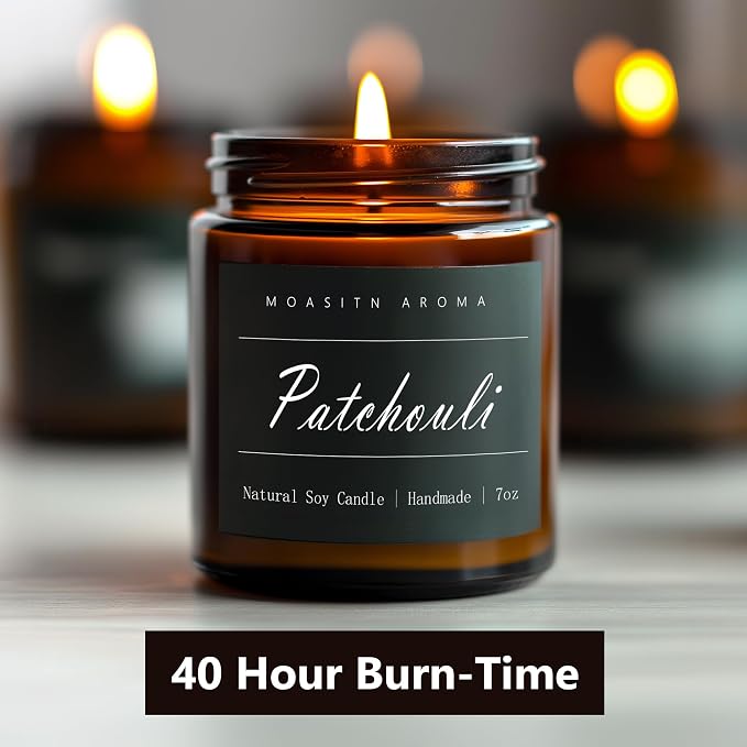 MOASITN Patchouli Highly Scented Candles for Home| Natural Soy Aromatherapy Candle| Handmade Long Lasting Jar Candle| Candel Gift for Women,Men as Relaxing,Birthday,Housewarming Gifts| 7oz