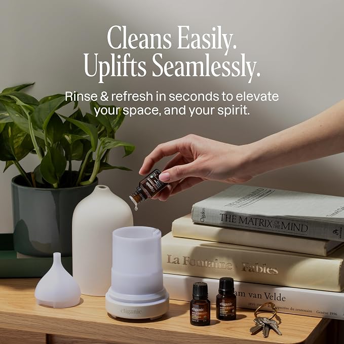 Cliganic Ceramic Diffuser (White), 100ml Ultrasonic for Essential Oils Aromatherapy, Home & Office