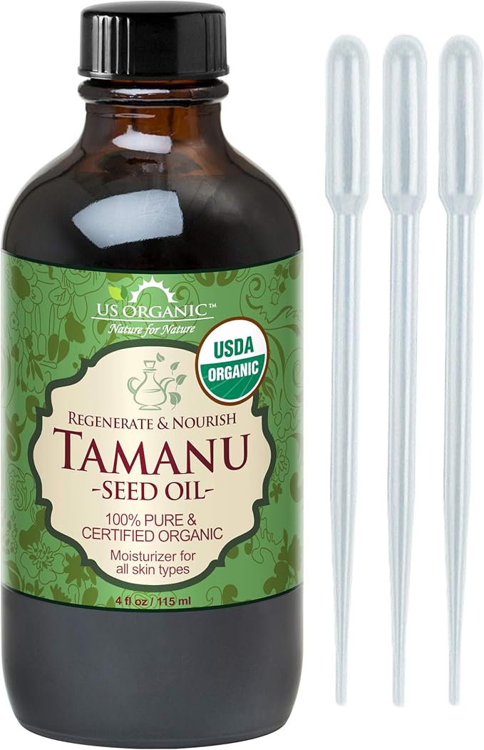 US Organic Tamanu Oil, USDA Certified Organic, 100% Pure Virgin Cold Pressed Unrefined, Dark Green Color, Sourced from Southeast Asia_Improved Cap_4oz (115 ml)