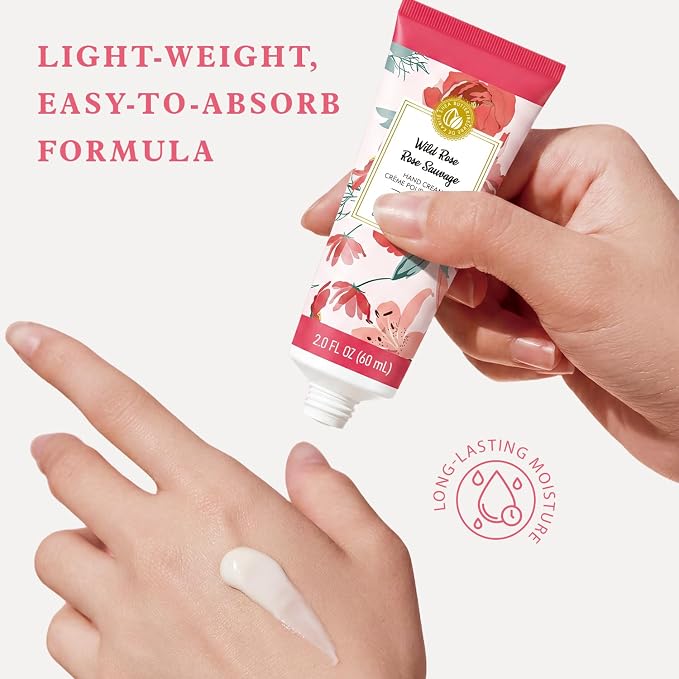 BODY & EARTH # LOVE Hand Cream Gifts Set for Women, 4PCS Wild Rose Bath and Body Gift Set with Hand Cream, Body Lotion, Body Scrub, Soap, Self Care Kit Spa Gifts for Women Birthday Gift for Her
