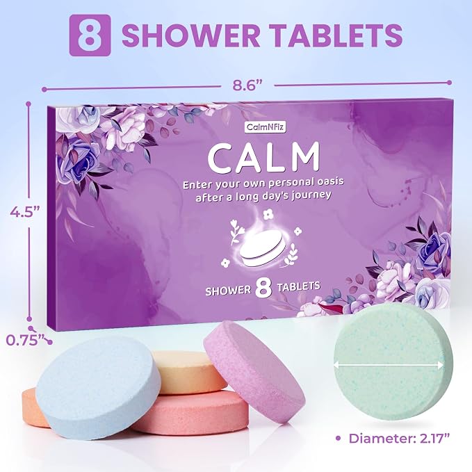 Shower Steamers 8 Pack Set Shower Bombs Tablets in Purple Box with 8 Fragrances with Shea Butter for Self-Care & Relaxation, Idea for Mothers Day Women and Men