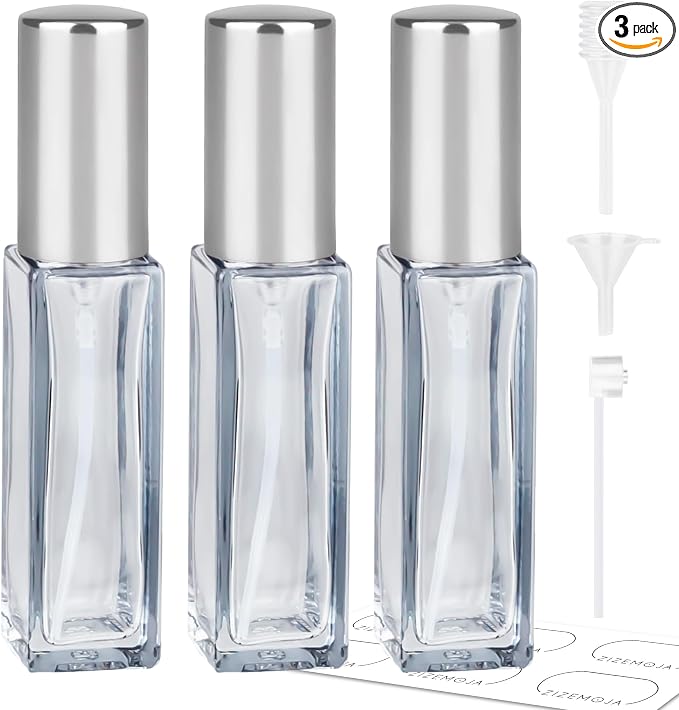 Perfume Travel Refillable Atomizer, 3 Pack 10ml Leak Proof Refillable Perfume Bottle for Air Travel, Purse and Business Trips, Glass Atomizer Sprayer for Cologne with Funnel & Pipette