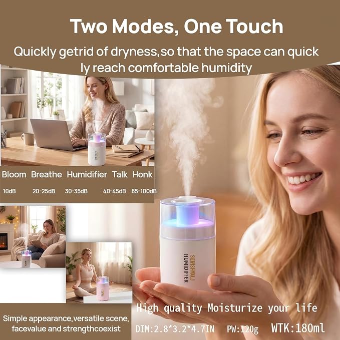 Mini Humidifier - 7-Color LED Night Light, 2-in-1 Aroma Diffuser & Humidifier, USB Portable, 4H/8H Timer, Safe Auto Shut-Off, Ideal for Home Office Car Gift (black, 2.8 * 2.8 * 4.1)
