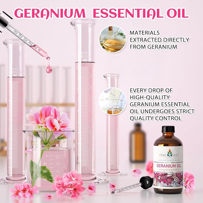 EVOKE OCCU & Geranium Essential Oil for Skin, Hair, Diffuser, Aromatherapy - 4 Fl Oz