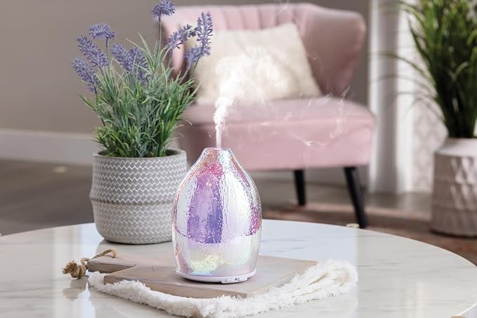 Airome Iridescent Medium Essential Oil Diffuser|100 mL Humidifying Ultrasonic Aromatherapy Diffuser 8 Colorful LED Lights, Intermittent & Continual Mist, Auto Shut-Off