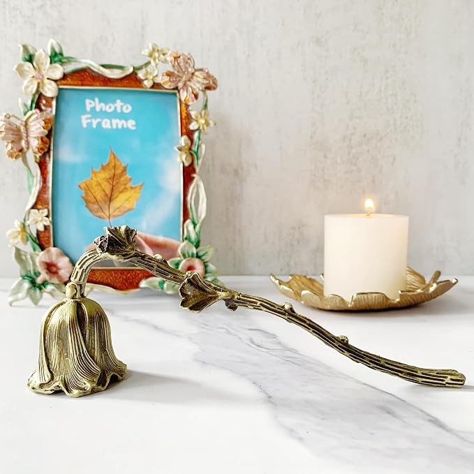 Ginkgo Candle Snuffer, Hand-Painted Metal Candle Extinguisher with Non-Slip Handle, Elegant Decorative Candle Tool for Hanukkah, Christmas, Birthdays (Rustic Ginkgo)