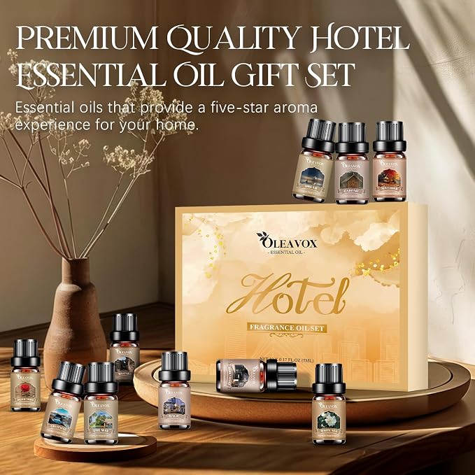 Hotel Diffuser Oils Gift Set, Luxury Fragrance Oil Blend, Hotel Essential Oils for Diffusers for Home, Candle & Soap Making Scents, More 10x5ml Scented Oil, Aromatherapy Oils Kit